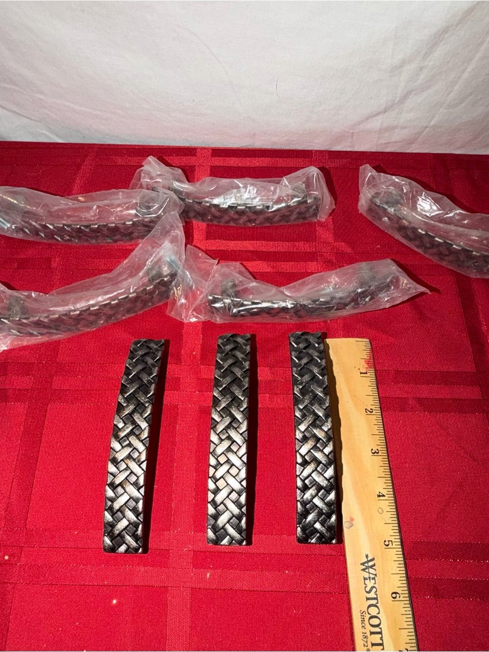Lot of 9 braided pewter 4” drawer pulls cabinet hardware